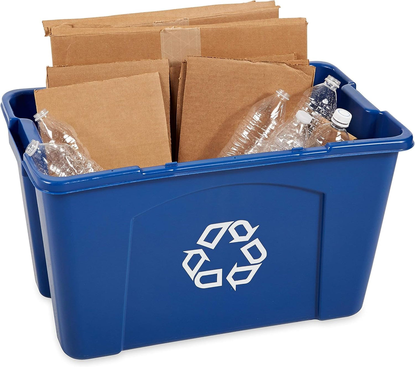 Rubbermaid Commercial Products Stackable Recycling Bin, 18 Gallon, Blue Storage Container, For Garage/Kitchen use for Boxes/Paper Recycle (Pack of 6)