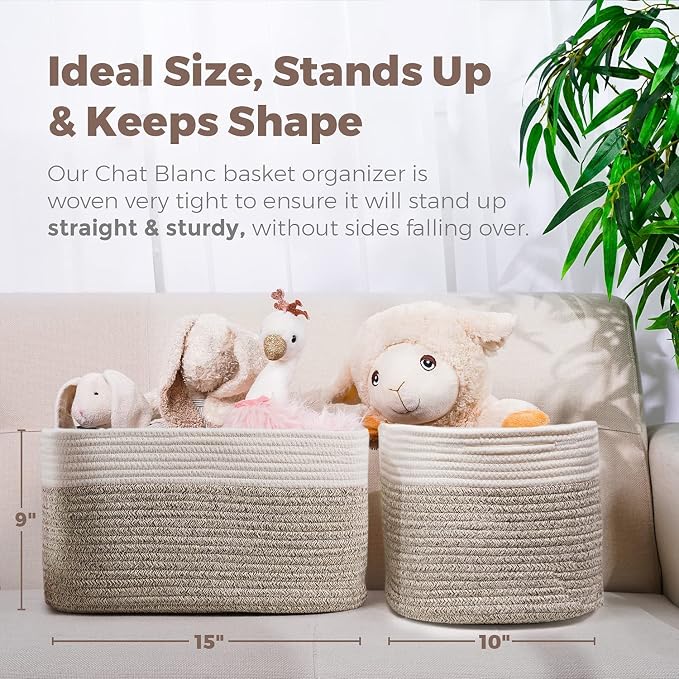 CHAT BLANC Cotton Rope Baskets for Organizing | 15”x10”x9” Storage Baskets for - Image 4