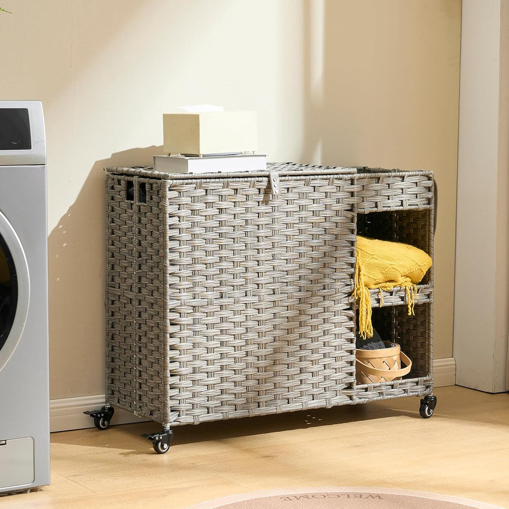 Laundry Hamper with Wheels, 42.3 Gal.(160 L) Laundry Sorter with Shelves, Rat...