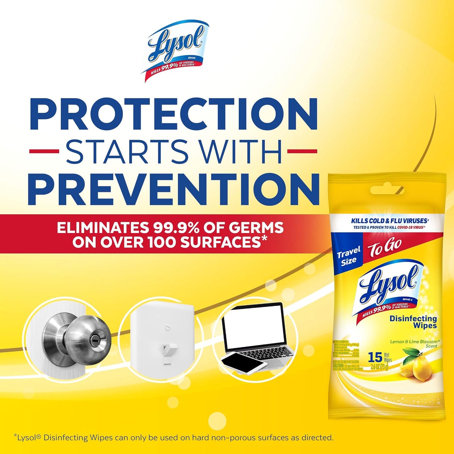 Lysol Disinfecting Wipes To-Go Pack, Lemon Scent, 15 Count (Pack of 3)