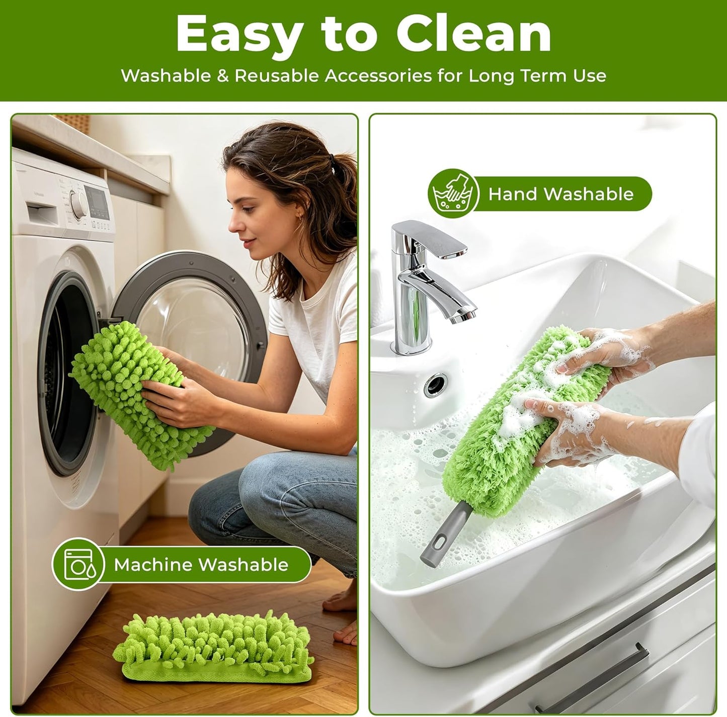 Ceiling Fan Cleaner Duster with 77" Extension Pole, 4-in-1 Reusable Microfiber & Chenille Fan Blade Cleaner, Bendable Fan Duster for Ceiling Fan Blade Blinds Baseboard Cobweb