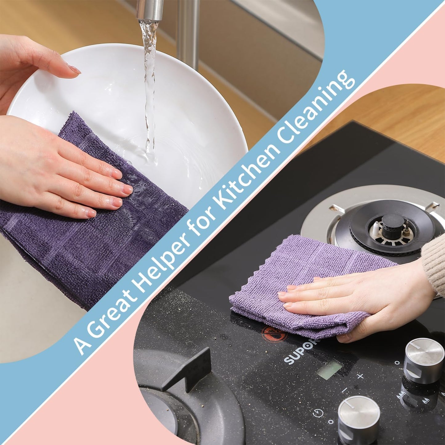 Ferdilan 80 Pack Microfiber Cleaning Cloth Roll,Lint Free Rags Paper Towels & Tear Away Reusable Towels,Washable Shop Rags,Wash Cloths Dish Rags(12" x 12") for Car Kitchen Window Garage-Dark Purple