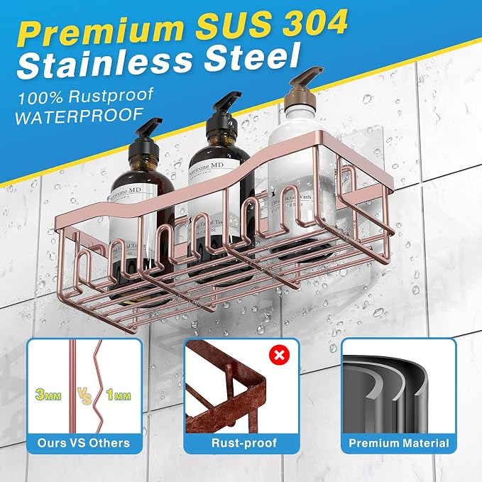EUDELE 5-Pack Rustproof Stainless Steel Shower Caddy – No Drill Adhesive - Image 5