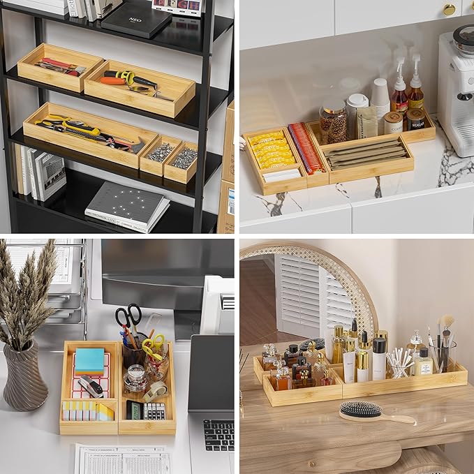 Bamboo Kitchen Drawer Organizer, Stackable Utensil Holder Silverware Organizer - Image 7