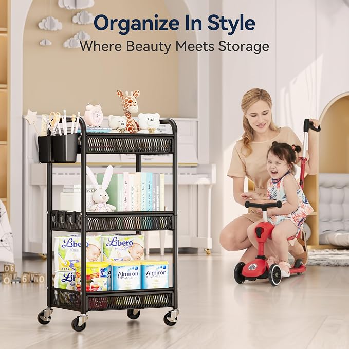 YASONIC 3 Tier Rolling Cart – Metal Utility Storage Cart - Image 8