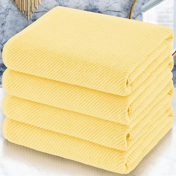 Yellow Bath Towels, Luxury Bath Towels Set of 4, Large 30"x56" by VOOVAMOVAS