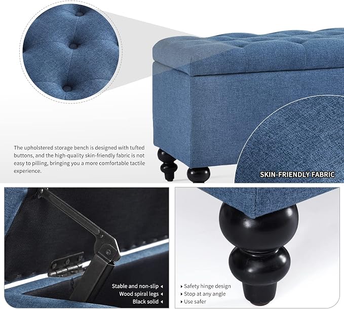 Storage Ottoman 50.2 Inches Upholstered Fabric Storage Ottoman Bench，Button - Image 3