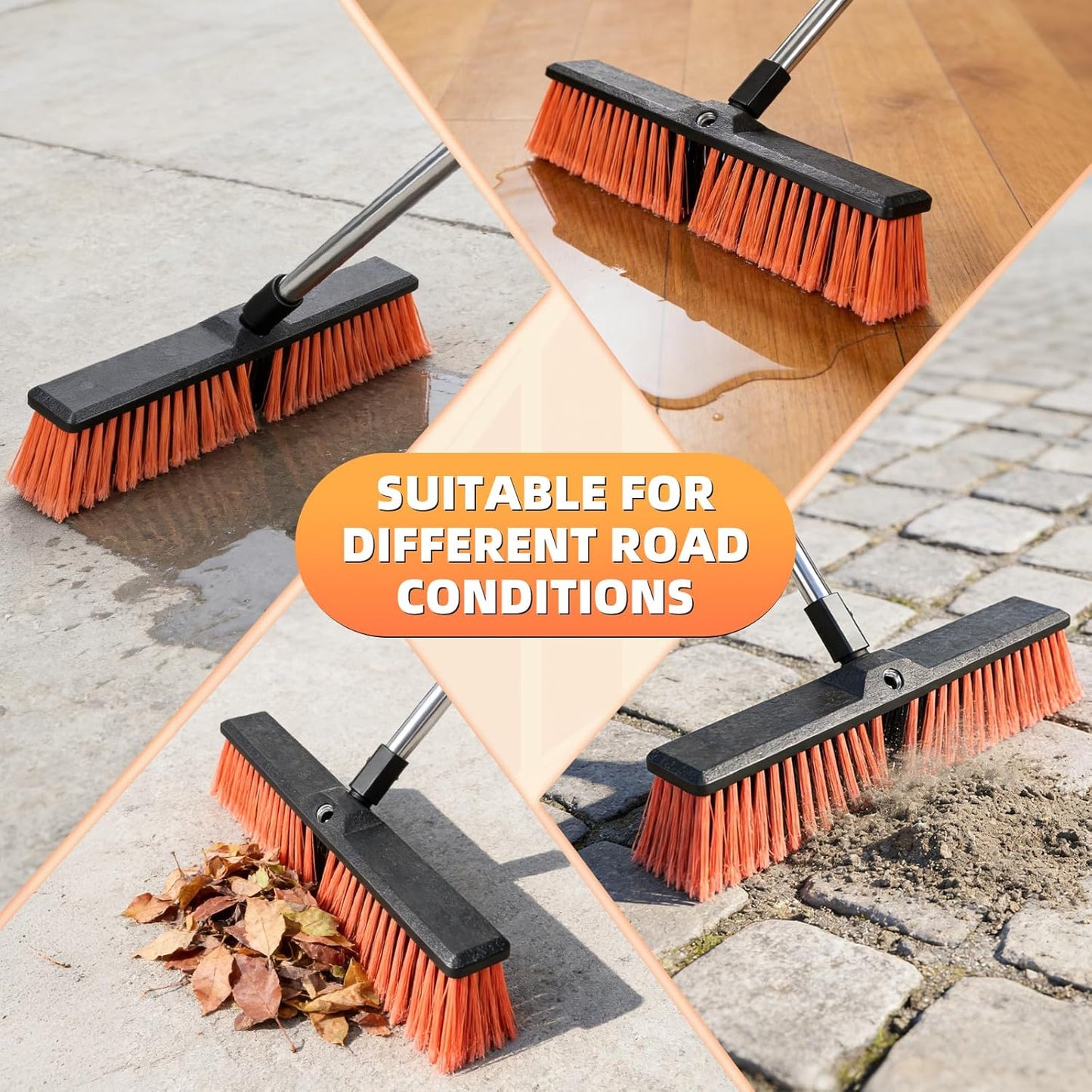 Push Broom, Heavy Duty Outdoor Broom with 55" Long Handle for Cleaning of Patios, Driveways, Garages, Patios, Warehouses and Concrete Floors, 18 Inches