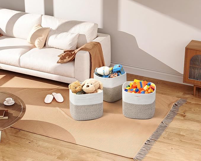 3 Pack Storage Cubes 11 Inch Cotton Rope Woven Baskets - Image 2