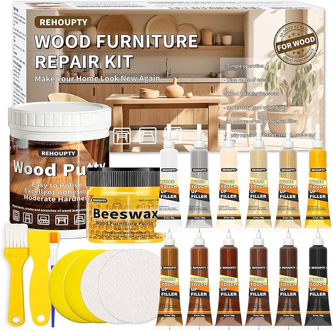 Wood Furniture Repair Kit, All-in-One Large Capacity Floor Repair Kit Include by REHOUPTY