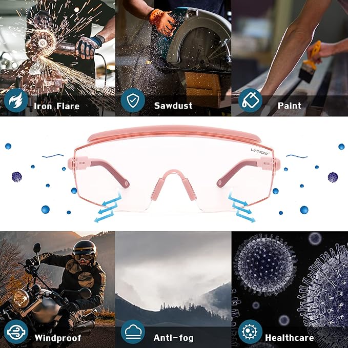 UKNOW Safety Goggles Over Glasses, Safety Glasses Anti Fog Wraparound Eye - Image 7