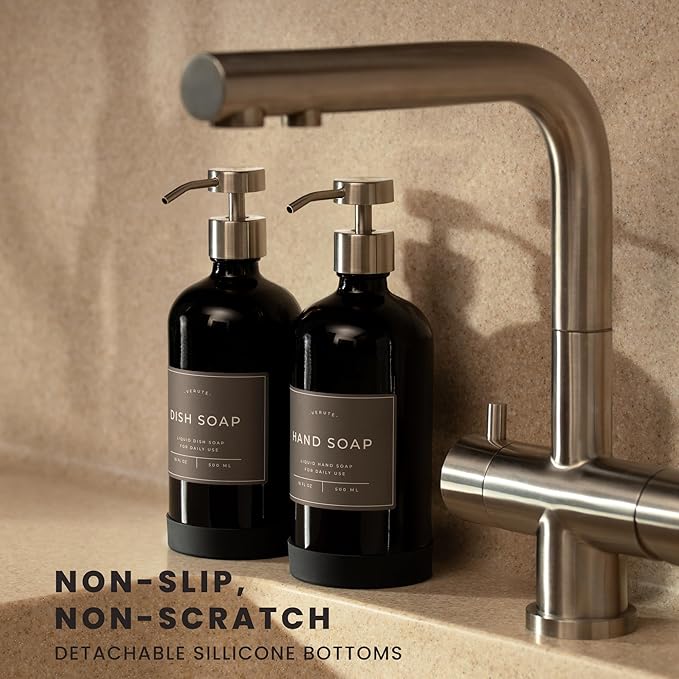 16oz Glass Soap Dispenser with Stainless Steel Pump, 21 Waterproof Labels - Image 2