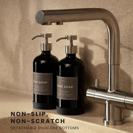 16oz Glass Soap Dispenser with Stainless Steel Pump, 21 Waterproof Labels - Image 2
