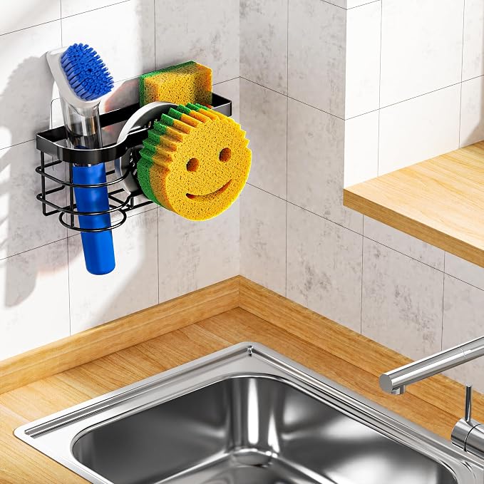 Cisily Smiley Sponge Holder for Kitchen Sink Caddy, Stainless Steel Movable - Image 7