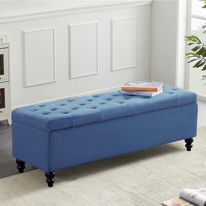 Storage Ottoman 50.2 Inches Upholstered Fabric Storage Ottoman Bench，Button by LivingGiving