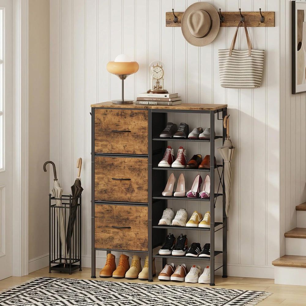 YAOHUOO Shoe Rack Organizer with 3 Fabric Drawers, 6 Tier Shoe Cabinet Storag...