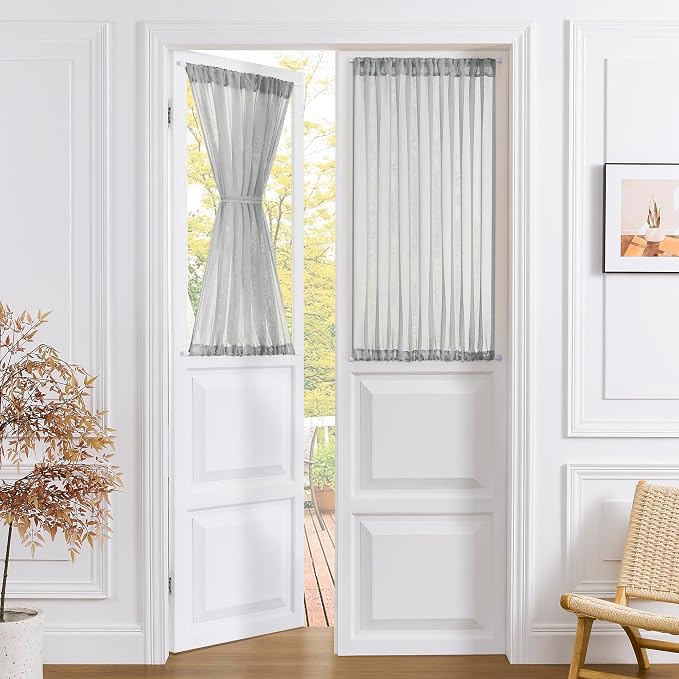 Tollpiz Small Sheer Door Curtain Closet Linen Textured Curtain Sheers Doorway by Tollpiz
