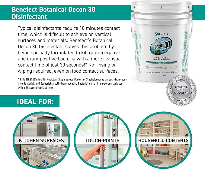 Benefect Botanical Decon 30 Disinfectant Cleaner, 5 Gallon, Light Lemon & Thyme - Image 3