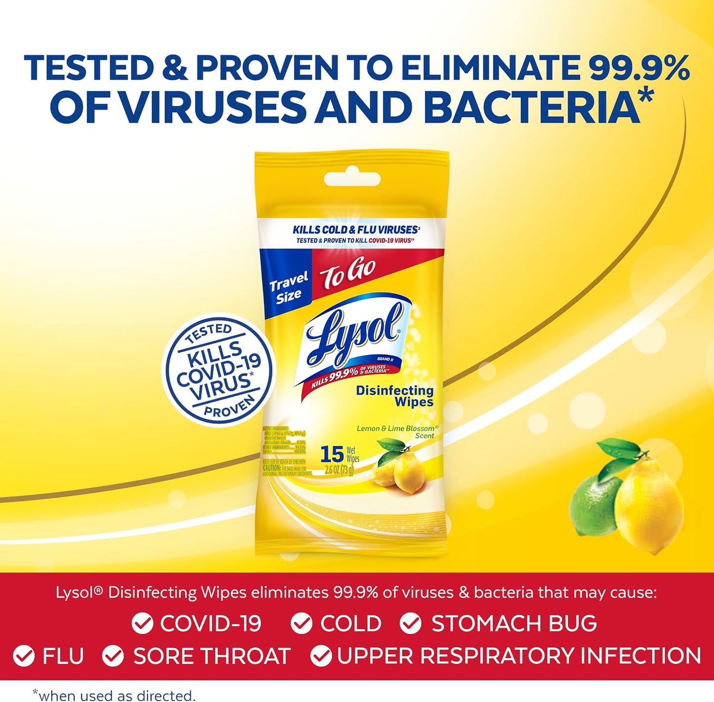 Lysol Disinfecting Wipes To-Go Pack, Lemon Scent, 15 Count (Pack of 3)