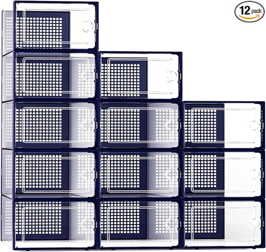 Kuject X-Large Shoe Storage Boxes Organizers Clear Plastic Stackable 12 Pack by Kuject