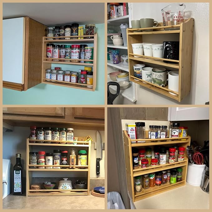 3 Tier Bamboo Spice Rack, Seasoning Jars Rack Shelf Spice Organizer - Image 6
