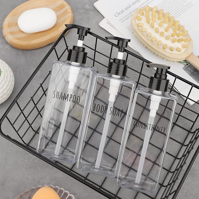 Segbeauty Clear Square Shampoo Bottles, 500ml Empty Reusable Bathroom Shower - Image 7