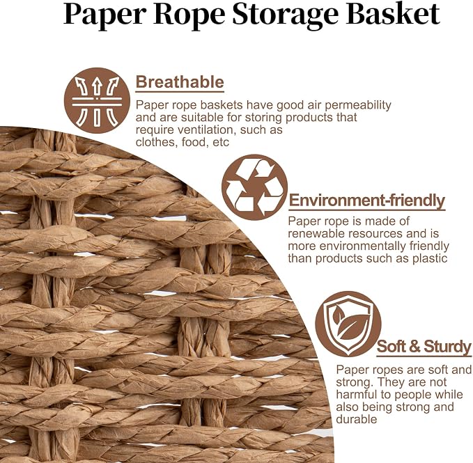 OIAHOMY Toilet Paper Baskets Handmade Paper Rope Decorative Wicker Storage Tank - Image 4