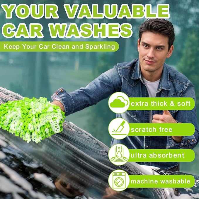 Car Wash Mitt, 2 Pack Premium Chenille Microfiber Wash Mitt, Scratch-Free & - Image 3