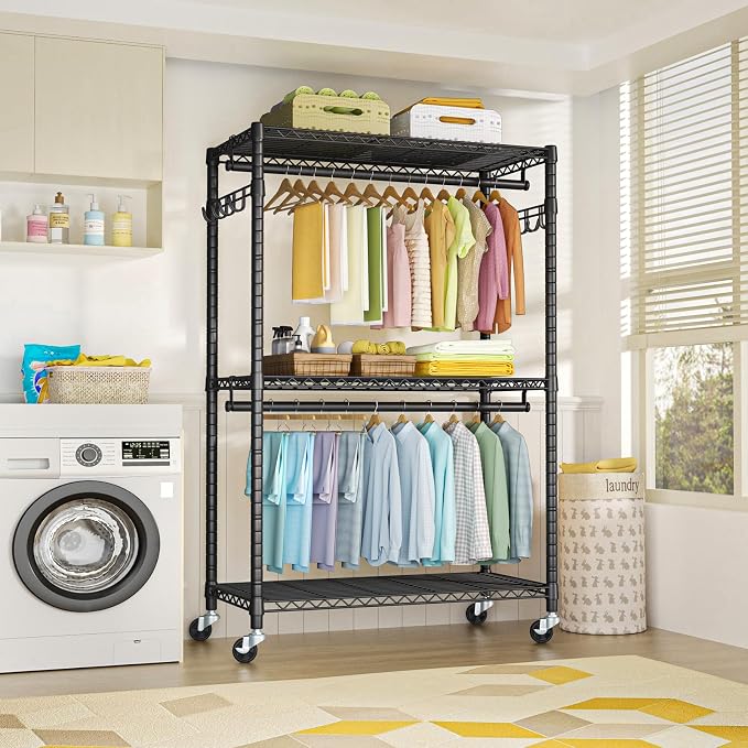 FUTASSI P1 Plus Rolling Clothes Rack, 22mm Diameter Heavy Duty Garment Rack - Image 5