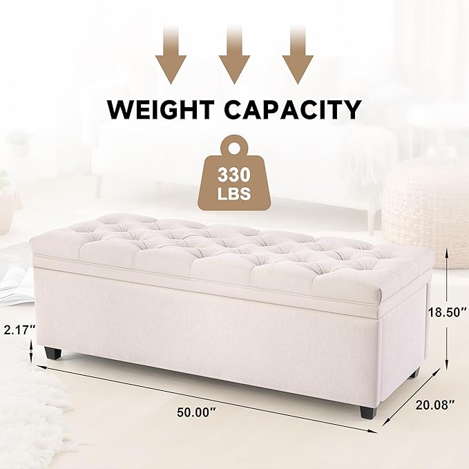 50" Storage Ottoman Bench, Tufted Ottoman - Image 2