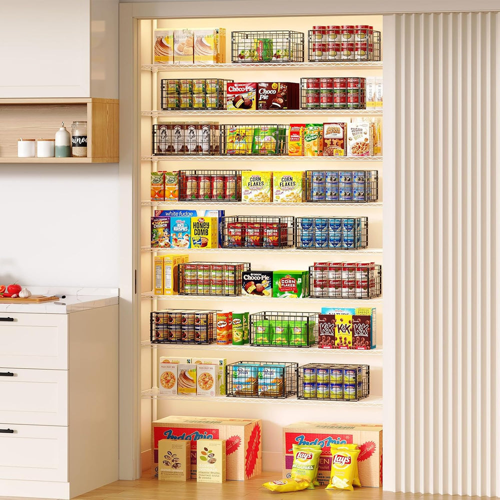 X-cosrack Metal Wire Basket Pantry Baskets Foldable Cabinet Organizers with H...