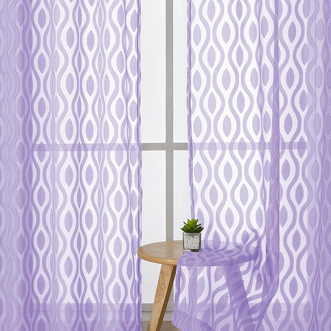 Aiyufeng Light Purple Sheer Curtains 54 Inch Length 2 Panels, Soft Lightweight - Image 3