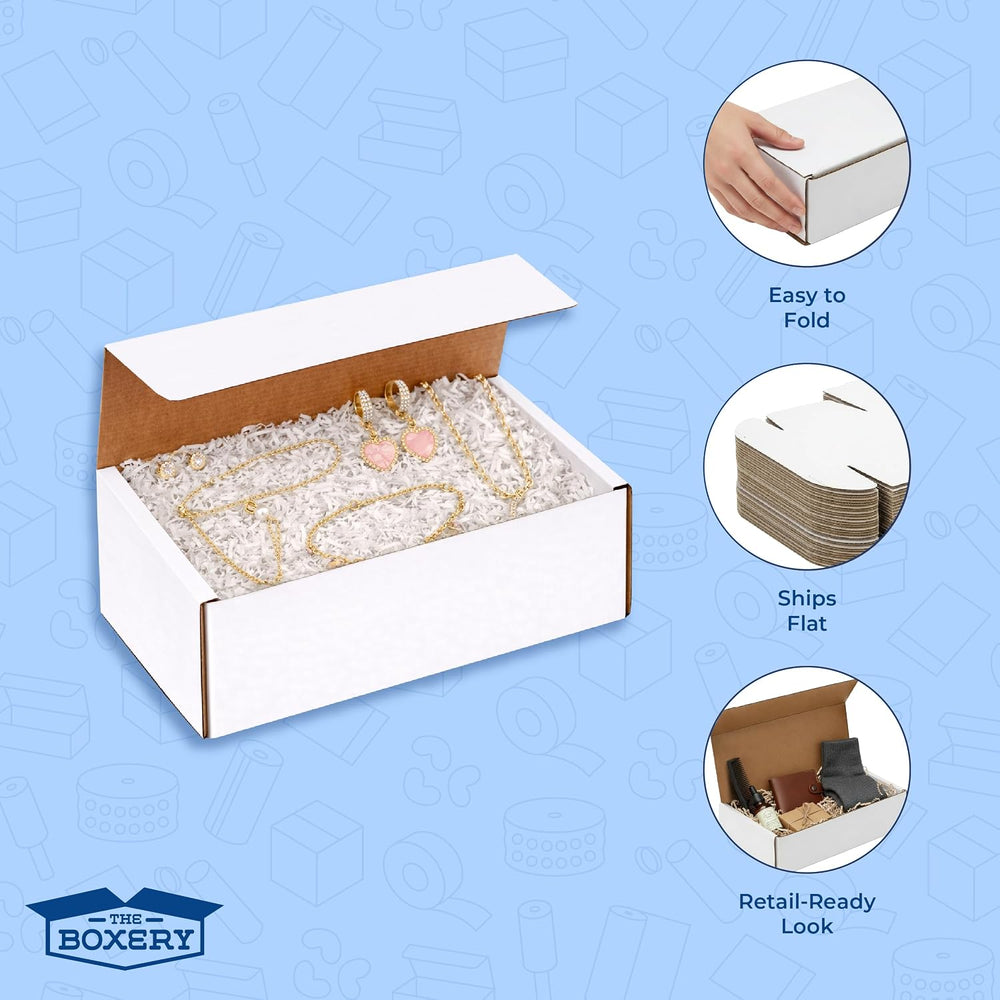 The Boxery Small White Shipping Boxes, 9x5x4-inch Corrugated Cardboard Mailer...
