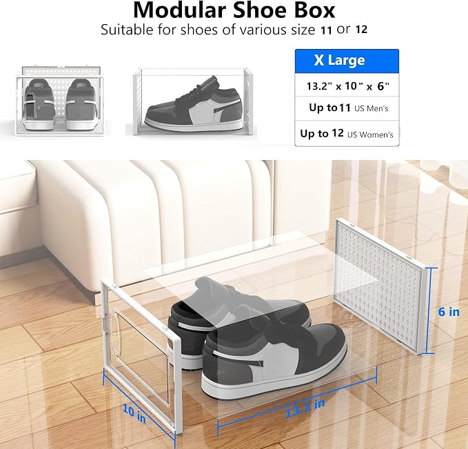 12 Pack X-Large Modular Clear Plastic Stackable Shoe Storage Organizer - Image 5
