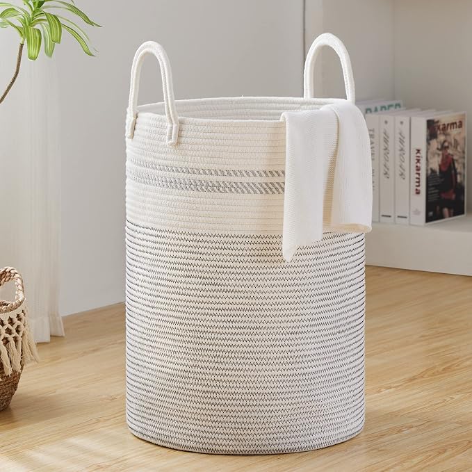 Fiona's magic 58L Woven Rope Laundry Hamper, Tall Boho Laundry Basket Storage by Fionasmagic