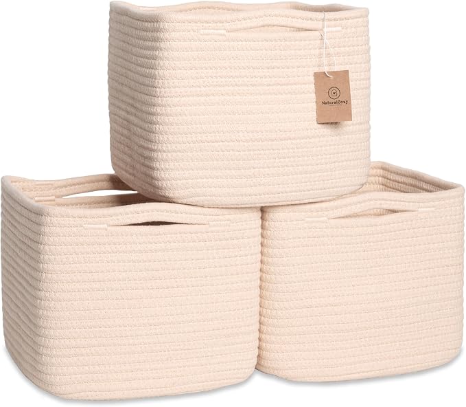 NaturalCozy Storage Cubes 9”x9”x7”Cotton Rope Woven Baskets by NaturalCozy