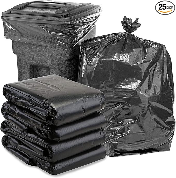65 Gallon Trash Bags, 25 Pieces large Black Heavy Duty Trash Can Liners by Coobbar