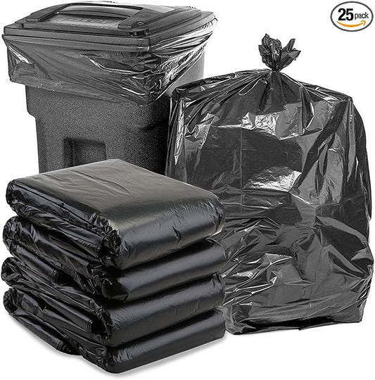 65 Gallon Trash Bags, 25 Pieces large Black Heavy Duty Trash Can Liners by Coobbar