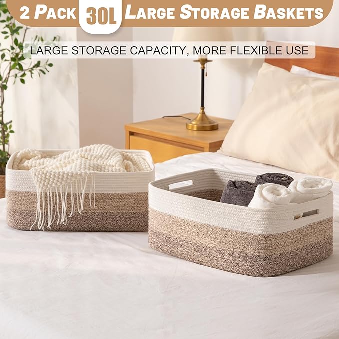 Large Storage Basket for Organizing, Woven Rope Basket for Shelves, Closet - Image 6