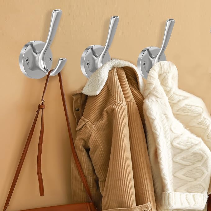 Brushed Nickel Robe Hooks Towel Hooks, 3 Pack Coat Hook Heavy Duty Mudroom Hook - Image 4