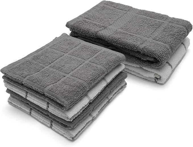 100% Cotton Terry Dish Cloth & Dish Towel, 6 Pack, Super Soft and Absorbent by Ecotribe
