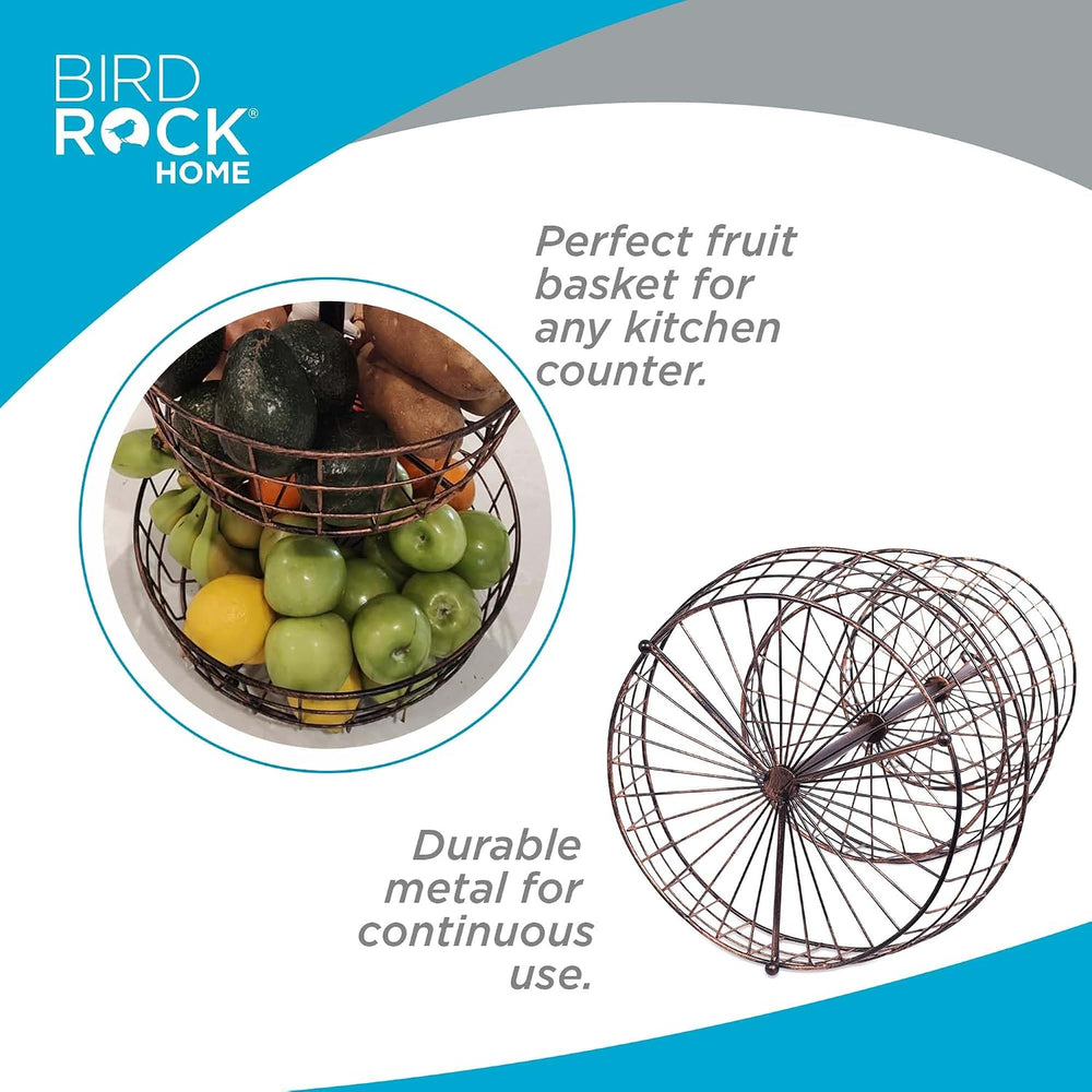 BIRDROCK HOME 3 Tier Wire Fruit Basket | Round Metal Standing Baskets | Fruit...