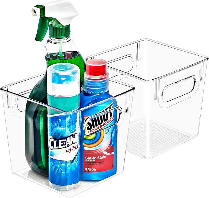 Sorbus 2 Pack Small Clear Plastic Storage Bins, Refrigerator, Under Sink by Sorbus