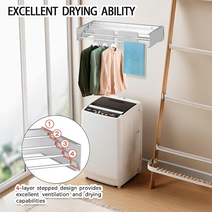 FOCHIER F Laundry Drying Rack Wall Mounted Clothes Drying Rack Collapsible - Image 6
