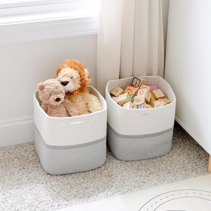 NaturalCozy Storage Cubes 11 Inch Cotton Rope Woven Baskets - Image 4