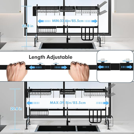 2 Tier Extra Large Stainless Steel Expandable Over The Sink Dish Drainer Drying - Image 2