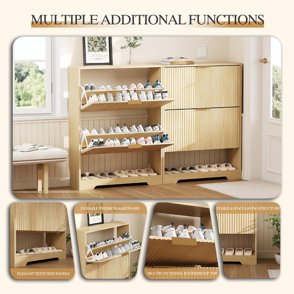 Garvee Shoe Storage Cabinet with 2 Flip Drawers,Slim Fluted Shoe Rack Cabinet...