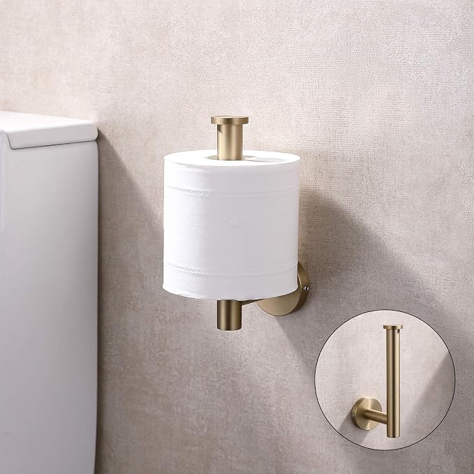 TASTOS Toilet Paper Holder SUS304 Stainless Steel Round Size Brushed Gold 2 Pack - Image 6