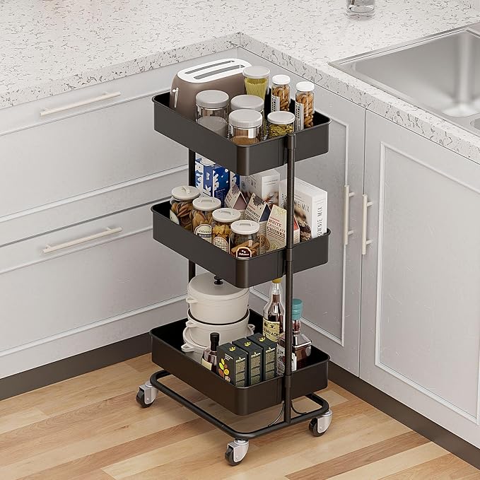 3 Tier Modern Metal Rolling Tool Cart - Image 3
