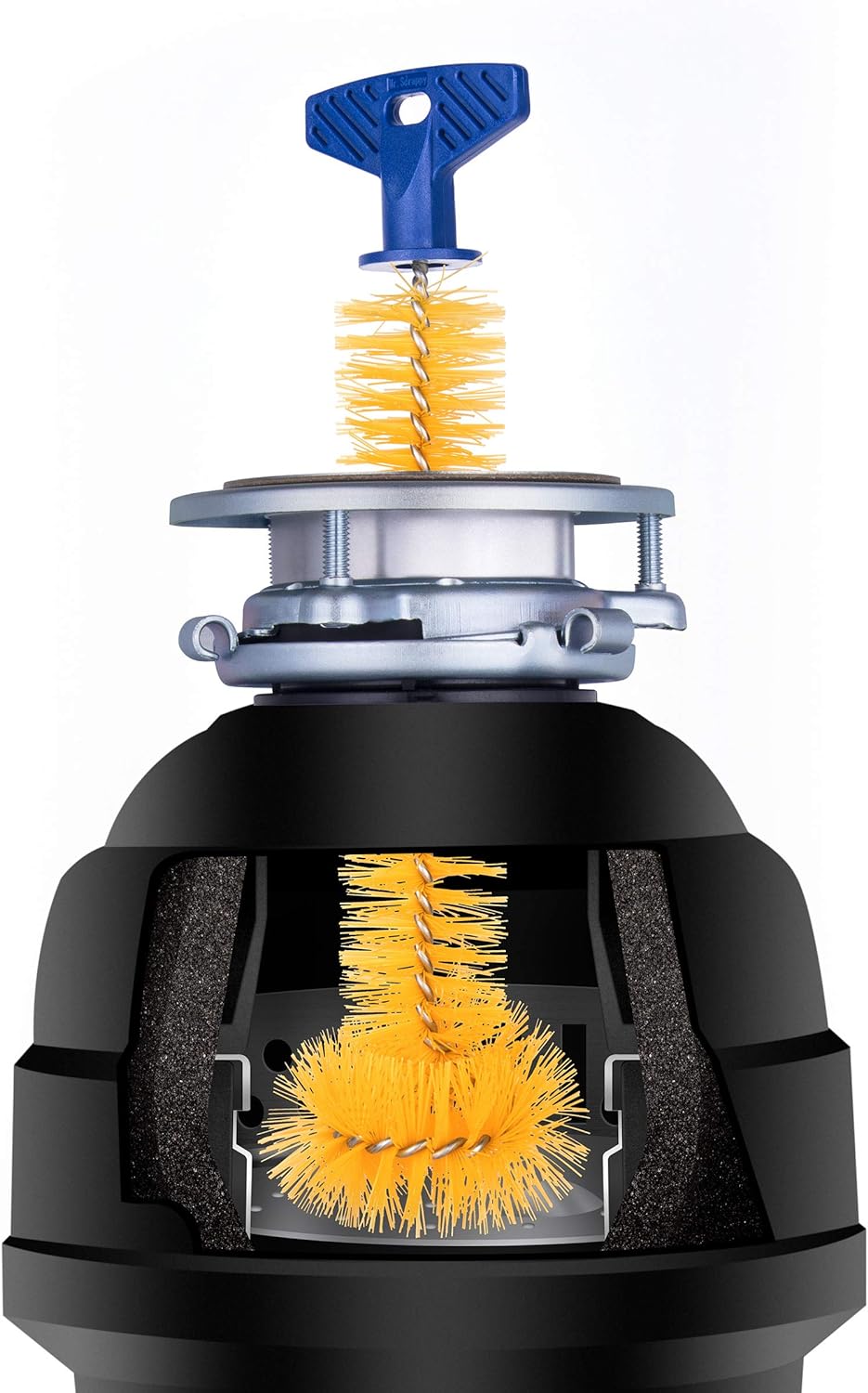 11" Universal Garbage Disposal Brush Sturdy Grip Handle Yellow